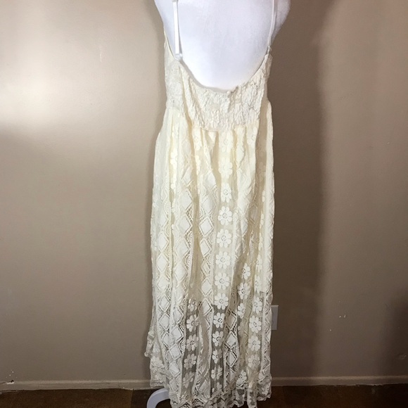 PZEOB Boho Cream Lace Midi Festival Summer Dress Vtg 70s Ins Womens Size NO TAG - Picture 3 of 16